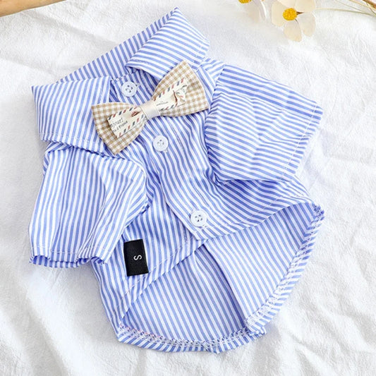 Bowknot Striped Pet Shirt