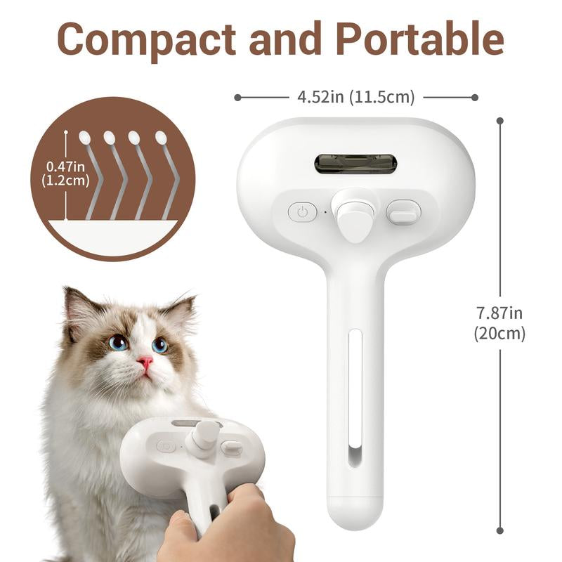 3 in 1 Pet Steam Brush with Slicker Brush, Dog Spray Hair Removal Comb for Shedding & Grooming, Water Brush for Cats Dogs Small Animals Long Short Haired with One-Click Release Button