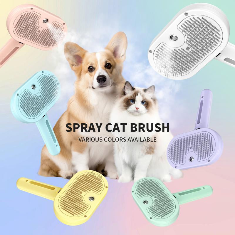 3 in 1 Pet Steam Brush with Slicker Brush, Dog Spray Hair Removal Comb for Shedding & Grooming, Water Brush for Cats Dogs Small Animals Long Short Haired with One-Click Release Button