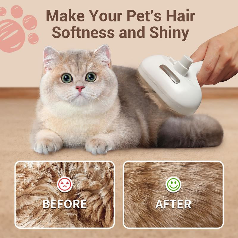 3 in 1 Pet Steam Brush with Slicker Brush, Dog Spray Hair Removal Comb for Shedding & Grooming, Water Brush for Cats Dogs Small Animals Long Short Haired with One-Click Release Button
