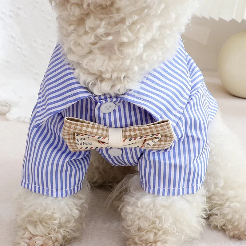 Bowknot Striped Pet Shirt