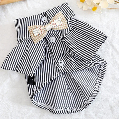 Bowknot Striped Pet Shirt